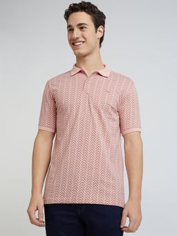 Park Avenue - Slim Fit Printed Medium Peach Polo T-Shirt