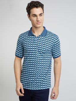 Park Avenue - Slim Fit Printed Medium Navy Blue Polo T-Shirt