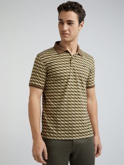 Park Avenue - Slim Fit Printed Medium Fawn Polo T-Shirt