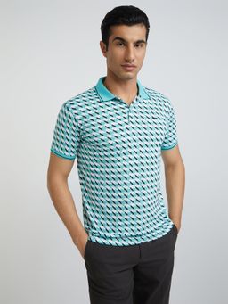 Park Avenue - Slim Fit Printed Dark Petrol Blue Polo T-Shirt
