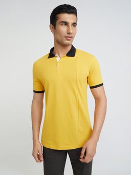 Park Avenue - Slim Fit Solid Medium Yellow Polo T-Shirt