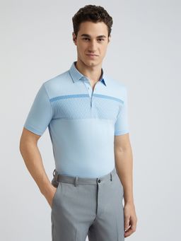 Park Avenue - Slim Fit Printed Medium Blue Polo T-Shirt
