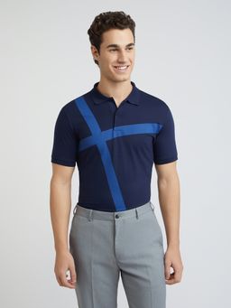 Park Avenue - Slim Fit Printed Navy Blue Polo T-Shirt