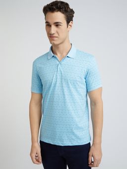 Park Avenue - Slim Fit Printed Medium Blue Polo T-Shirt