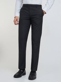 Park Avenue - Mens Regular Fit Checks Dark Black Trouser