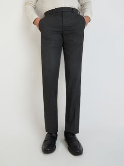 Park Avenue - Mens Regular Fit Self Design Dark Grey Trouser