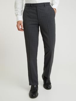 Park Avenue - Mens Regular Fit Checkered Dark Grey Trouser