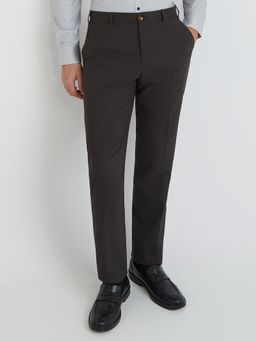 Park Avenue - Mens Regular Fit Self Design Dark Brown Trouser
