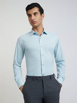Park Avenue - Mens Slim Fit Checkered Sky Blue Shirt