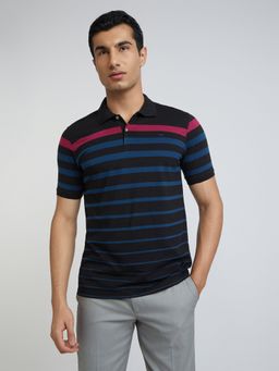 Park Avenue - Slim Fit Striped Black T-Shirt