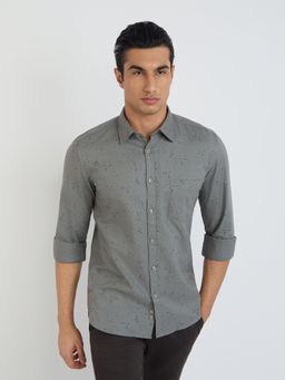 Parx - Slim Fit Printed Grey Shirt