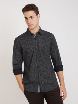 Parx - Slim Fit Printed Black Shirt