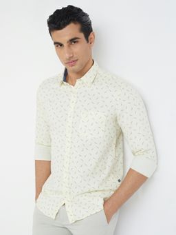 Parx - Slim Fit Printed Yellow Shirt