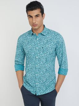 Parx - Slim Fit Printed Blue Shirt