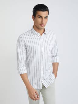 Parx - Slim Fit Stripe White Casual Shirt