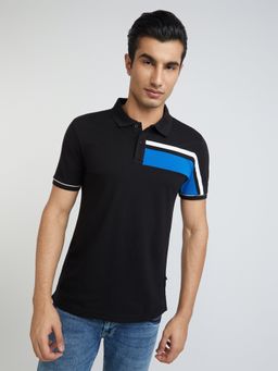 Parx - Regular Fit Cut & Sew Black Polo T-Shirt
