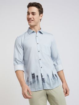Parx - Slim Fit Printed Grey Shirt