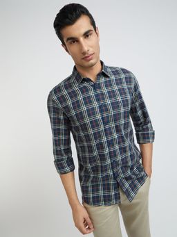 Parx - Slim Fit Checkered Dark Blue Shirt
