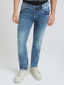 Parx - Slim Tapered Fit Solid Blue Jeans