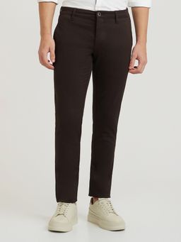 Parx - Tapered Fit Solid Dark Brown Trouser