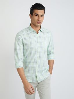 Parx - Slim Fit Checkered Light Green Shirt