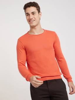 Parx - Regular Fit Self Design Dark Orange Sweater