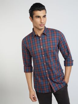 Parx - Men Slim Fit Cotton Checks Blue Casual Shirt