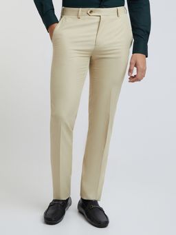 Raymond - Slim Fit Solid Beige Formal Trouser