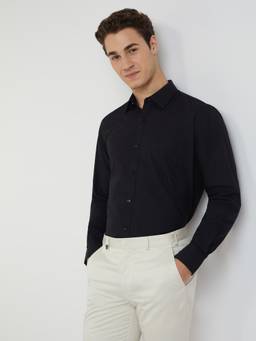 Raymond - Regular Fit Self Design Black Shirt