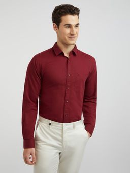 Raymond - Slim Fit Solid Dark Red Shirt