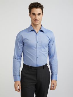 Raymond - Slim Fit Solid Medium Blue Shirt