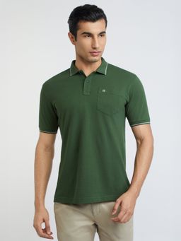 Raymond - Contemporary Fit Solid Dark Green Polo T-Shirt