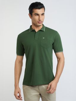 Raymond - Slim Fit Solid Dark Green Polo T-Shirt