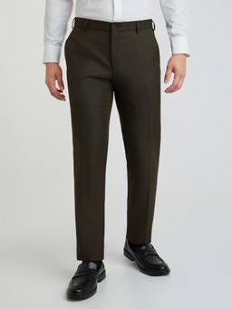 Raymond - Slim Fit Solid Dark Brown Formal Trouser
