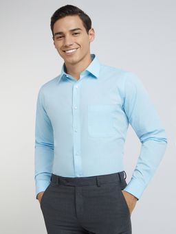 Raymond - Slim Fit Formal Shirt Full Sleeves Collar Neck Printed Aqua