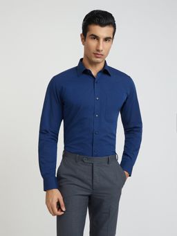 Raymond - Slim Fit Formal Shirt Full Sleeves Collar Neck Solid Navy Blue