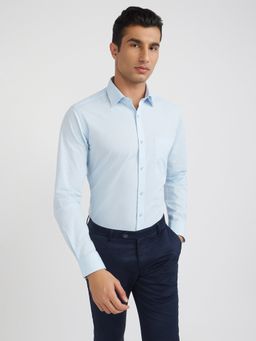 Raymond - Slim Fit Formal Shirt Full Sleeves Collar Neck Self Design Blue