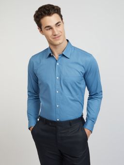 Raymond - Regular Fit Formal Shirt Full Sleeves Collar Neck Solid Blue