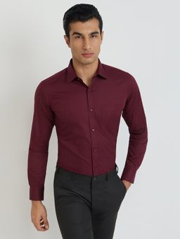 Raymond - Regular Fit Formal Shirt Full Sleeves Collar Neck Solid Burgundy