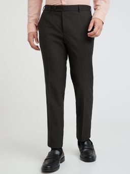 Raymond - Mens Slim Fit Self Design Dark Brown Trouser