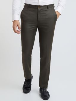 Raymond - Mens Slim Fit Self Design Dark Brown Trouser