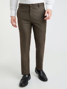 Raymond - Slim Fit Checkered Dark Brown Trouser