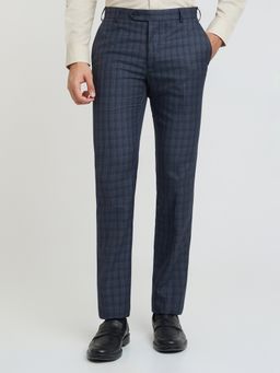 Raymond - Slim Fit Checkered Dark Blue Trouser