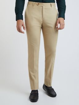 Raymond - Slim Fit Solid Beige Trouser