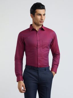 Raymond - Men Slim Fit Structure Dark Red Shirt