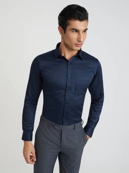 Raymond - Men Slim Fit Solid Dark Blue Shirt