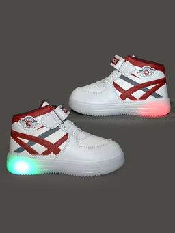 Hopscotch - Unisex White Text Print Led Sneakers