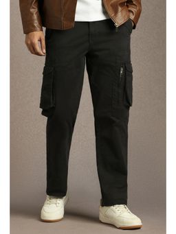 Louis Philippe - Men Black Solid Flat Front Cargo Pant