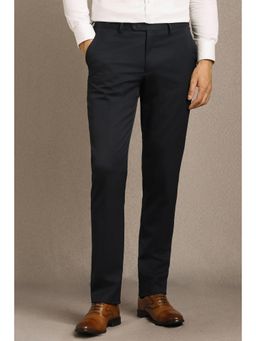 Louis Philippe - Men Navy Blue Solid Flat Front Formal Trousers