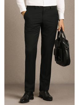 Louis Philippe - Men Black Solid Flat Front Formal Trousers